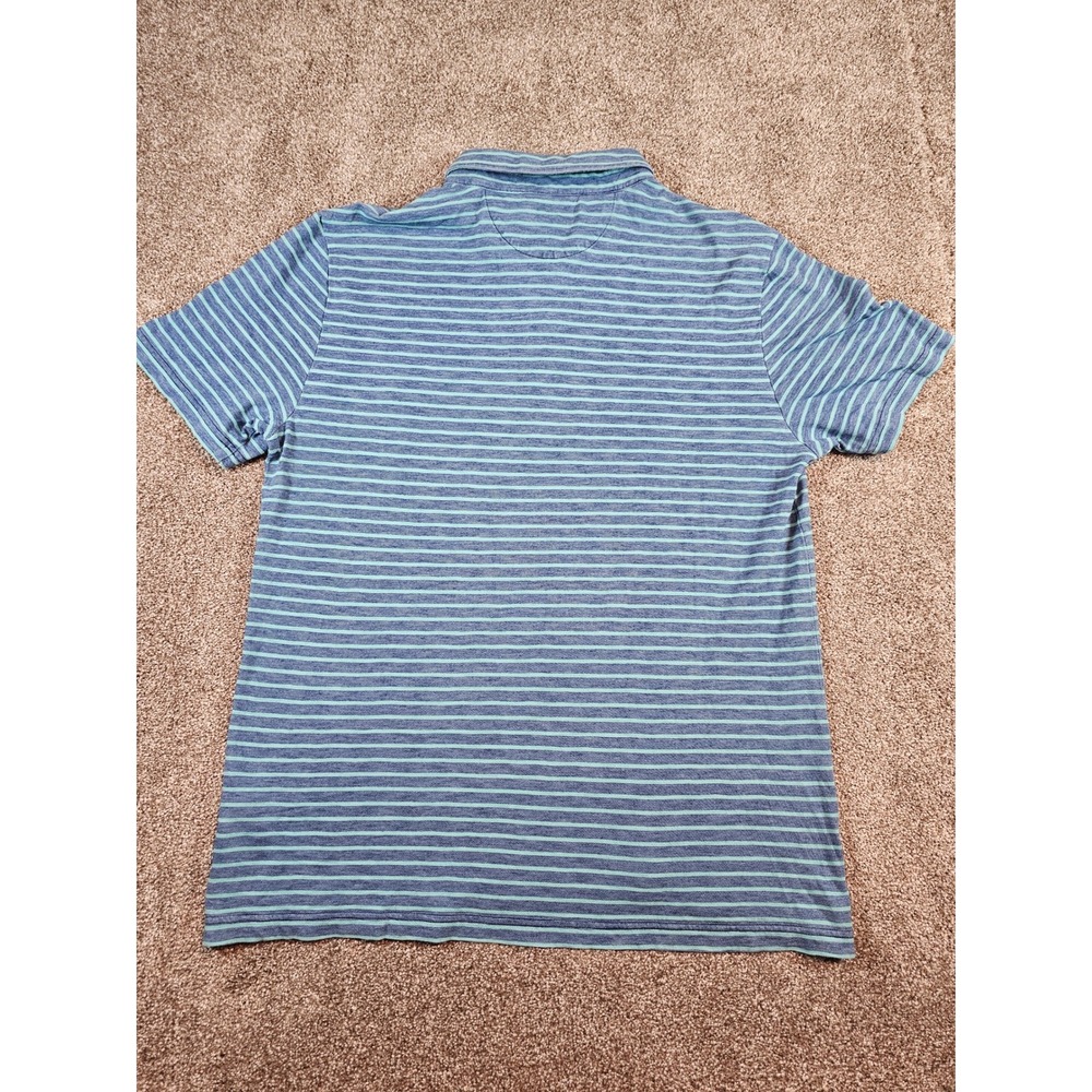 Faherty Brand Mens Large Indigo Dyed Striped Short Sleeve Polo Shirt Blue Green - Picture 10 of 15